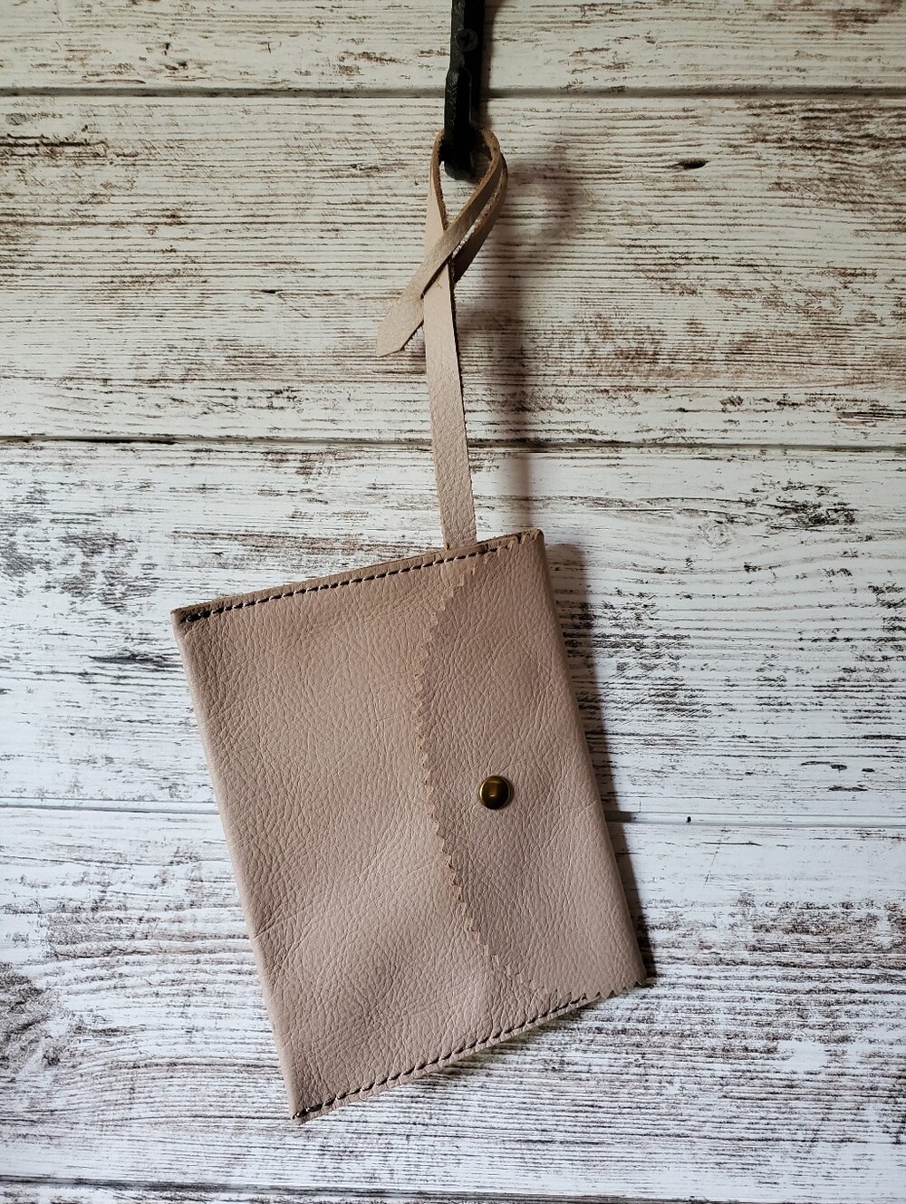 Leather Card Pouch Minimalist Light Tan with Tote Luggage Purse Attachment Strap